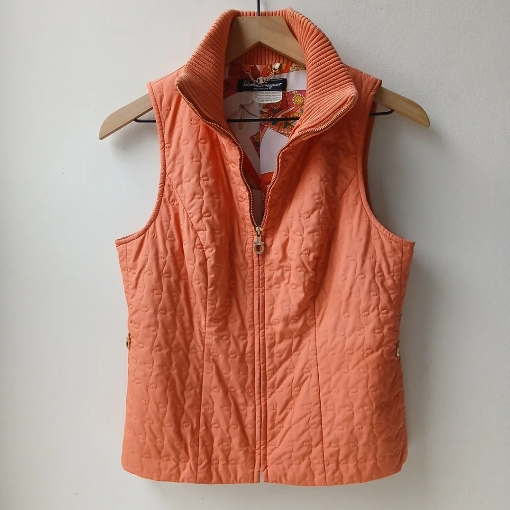 Salvatore Ferragamo Quilted Vest Peach Orange Women's 6 - Picture 1 of 8